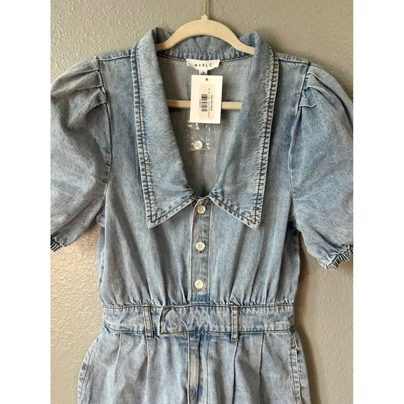 Denim Puff Sleeve Jumpsuit - Picture 2 of 5